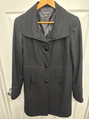 1 Madison Women's Black Classic Single-Breasted Wool-Blend Pea Coat, Sz M